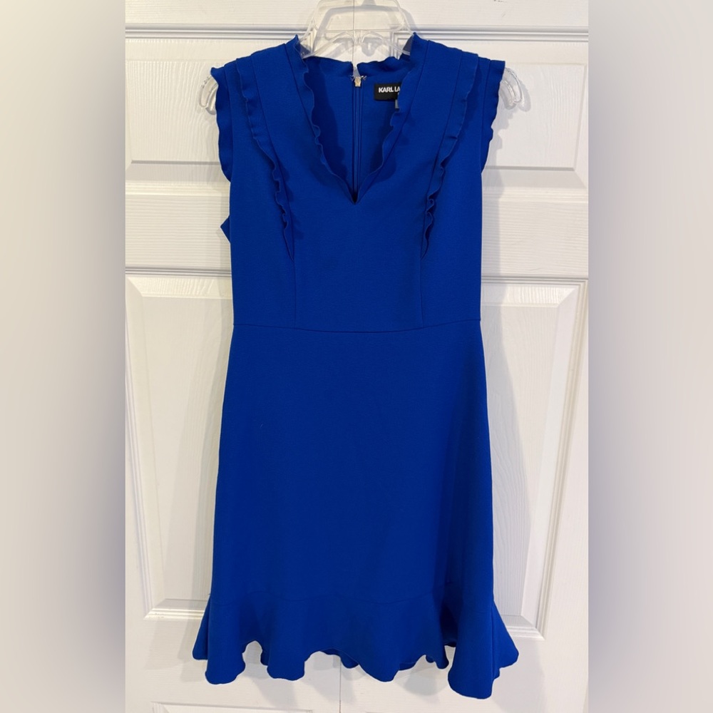 Karl Lagerfeld Paris Sleeveless Ruffle Dress Royal Blue
